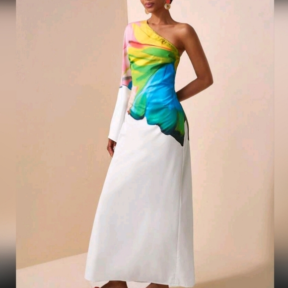 COPY - Colorful One-Shoulder Maxi Dress. - Picture 2 of 5